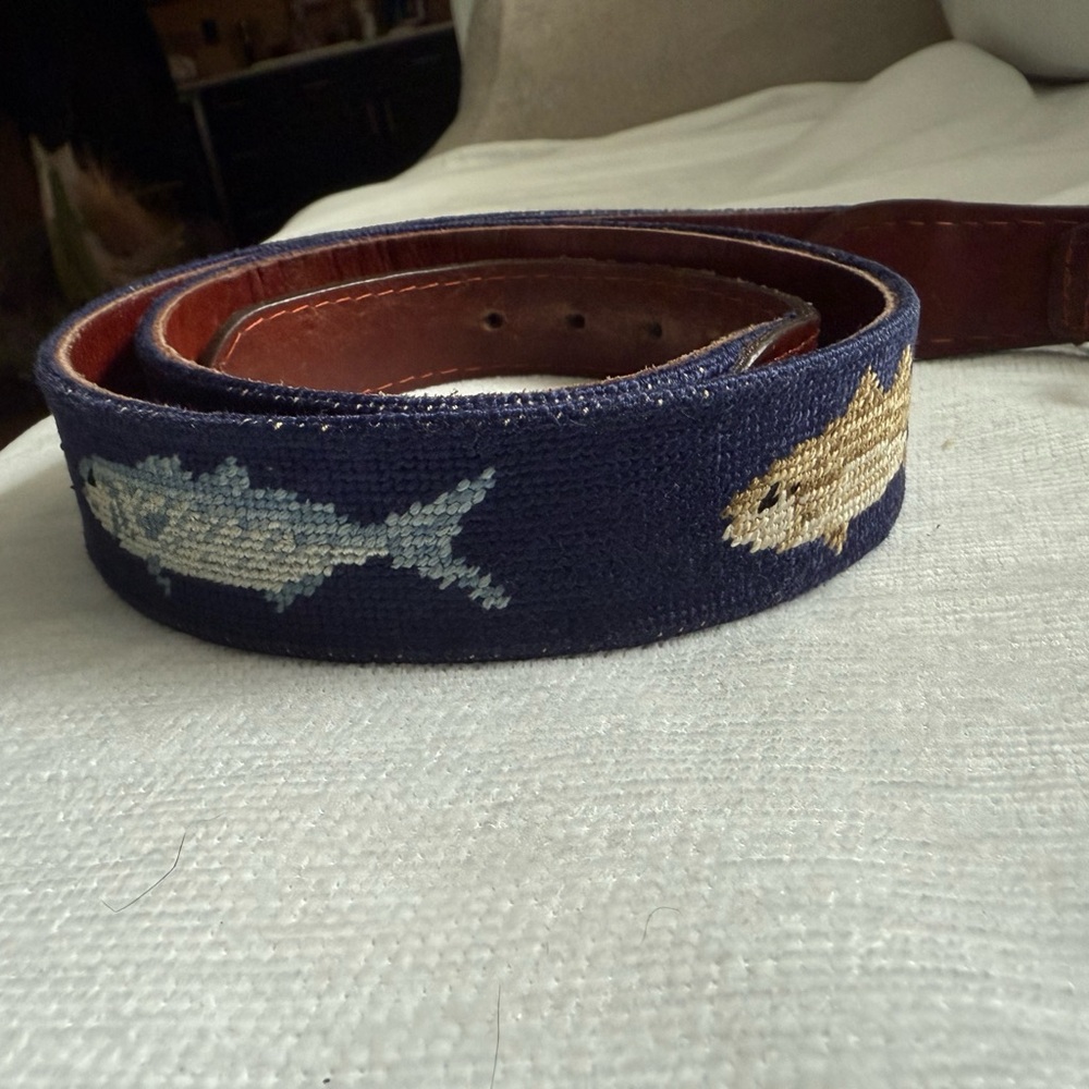 Fish Embroidered Navy Belt